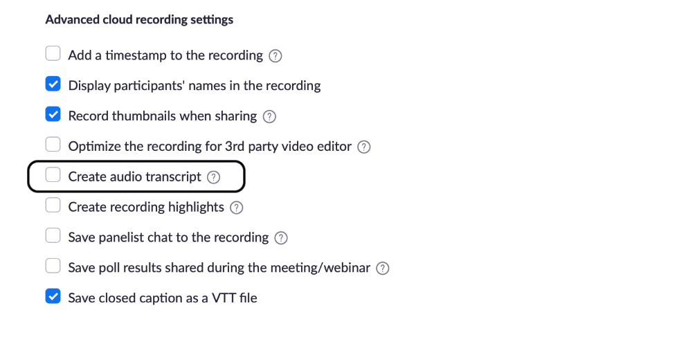 To open zoom audio transcript