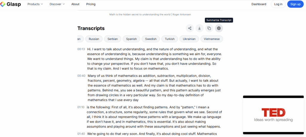 GLASP — The In-Page Browser Extension for Seamless YouTube Video Summarization